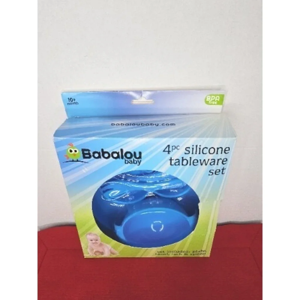 Babalou Baby 4 Piece‎ BPA Free Silicone Tableware Set Full Suction Boy Blue